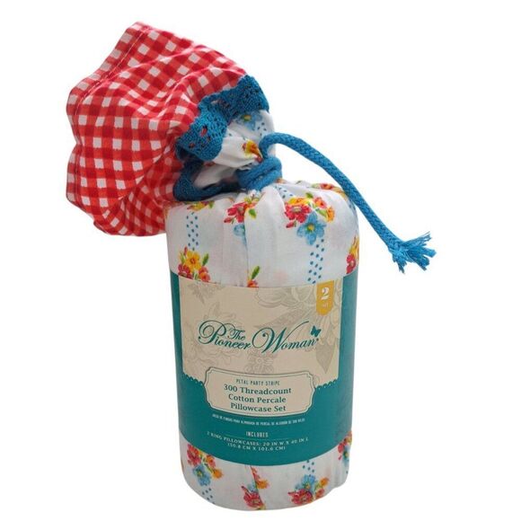 Pioneer Woman Petal Party Stripe 300 Thread Count Home Bed Floral Pillowcase 2 - Picture 4 of 8